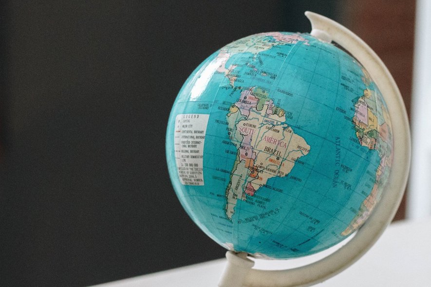 globe with focus on brazil